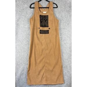 VTG Nina Piccalino Faux Suede Jumper Maxi Dress Womens 8 Tan USA Aztec Artsy 80s